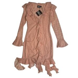 NEW Pretty Damage Sexy Tight Lace Mini Dress Women Medium Ruffles Pastel Pink